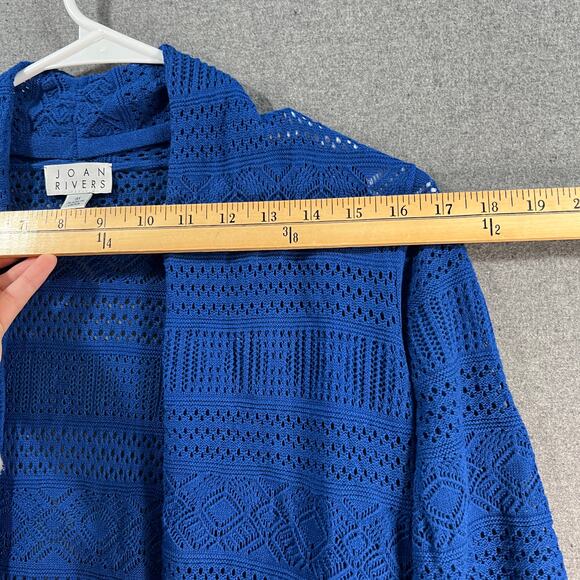 Joan Rivers Crochet Stripe Open Front Cardigan Summer Navy Medium - Picture 6 of 10
